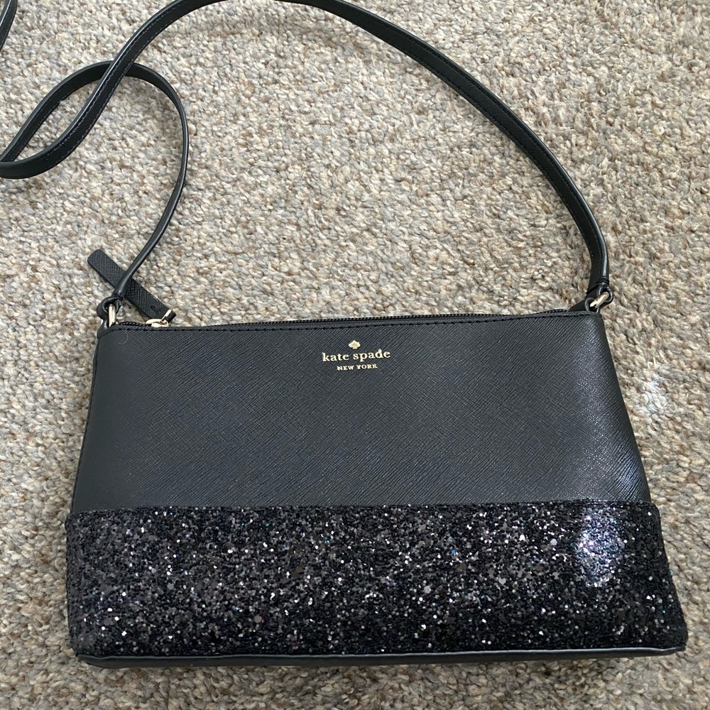 KATE SPADE BLACK ON BLACK GLITTER CROSSBODY
